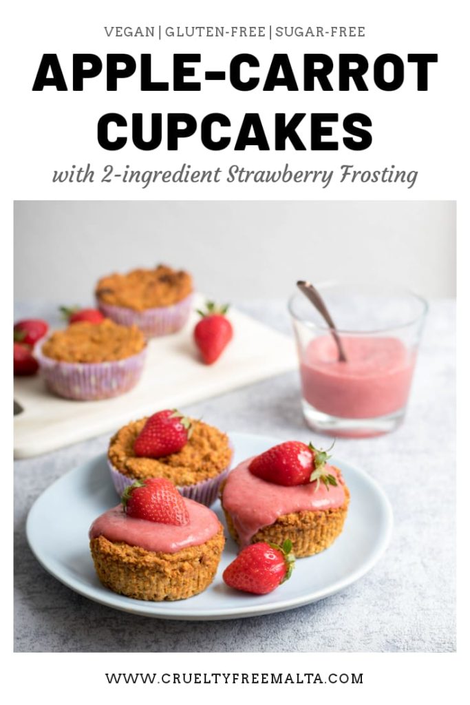 Apple-Carrot Cupcakes with 2-ingredients Strawberry Frosting Recipe